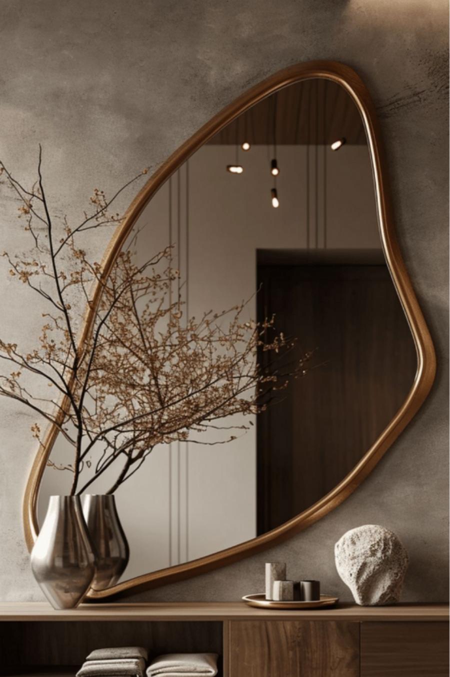 Grand miroir organique cadre bois